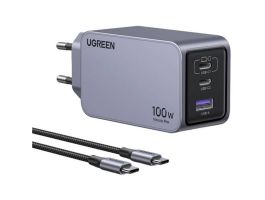 UGREEN Nexode Pro fali töltő, 100W, GaN, USB + 2x USB-C (szürke) (25874)