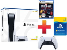 PS5 825GB Konzol + DualSense kontroller + Marvel's Spider-Man: Miles Morales Ultimate Edition + PSN Plus 90