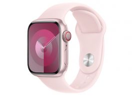 Apple Watch Series 9 GPS, 41mm (MR943QH/A) rózsaszín alumíniumtok, világos rózsaszín sportszíj - M/L