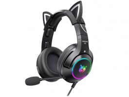 Onikuma K9 RGB Gamer Fejhallgató, Cicafüles (K9 BLACK RGB 3.5MM) Fekete
