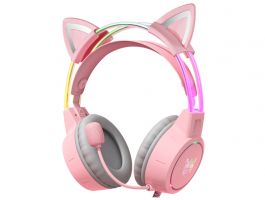 Onikuma X15 PRO RGB Gaming fejhallgató, cicafüles-Pink
