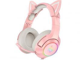 Onikuma K9 RGB Gamer Fejhallgató, Cicafüles (K9 PINK RGB 3.5MM) Pink