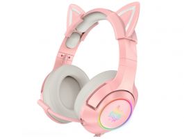 Onikuma K9 RGB USB 7.1 Virtual Gaming Fejhallgató, Cicafüles (K9 PINK RGB USB 7.1 VIRTUAL) Pink