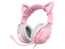 Onikuma X11 Gaming fejhallgató, cicafüles, pink