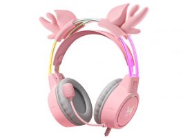 Onikuma X15 PRO RGB Gaming fejhallgató, Rénszarvasos-Pink