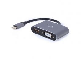 GEMBIRD adapter, USB-C - 1db HDMI 1.4 1db VGA M/F, 0,15m szürke (A-USB3C-HDMIVGA-01)
