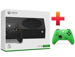Xbox Series S 1TB Konzol, Carbon Black + Xbox kontroller zöld (Csomag)