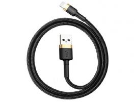 BASEUS CAFULE adatkábel (USB - lightning, 2.4A, gyorstöltő 3.0, 100cm, törésgátló) FEKETE/ARANY
