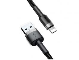 BASEUS CAFULE adatkábel (USB - lightning, 2.4A, gyorstöltő 3.0, 50cm, cipőfűző) FEKETE
