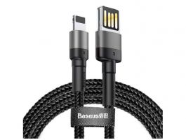 BASEUS CAFULE adatkábel (USB - lightning, 2.4A, gyorstöltő, 100cm, cipőfűző) FEKETE