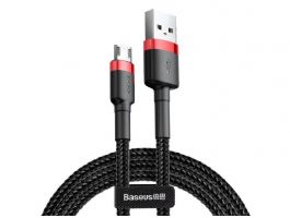 BASEUS CAFULE adatkábel (USB - microUSB, 1.5A, gyorstöltő 3.0, 200cm, törésgátló) PIROS/FEKETE