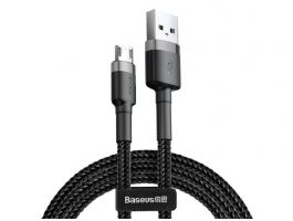BASEUS CAFULE adatkábel (USB - microUSB, 2.4A, gyorstöltő 3.0, 100cm, cipőfűző) SZÜRKE/FEKETE
