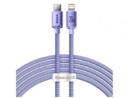 BASEUS CRYSTAL SHINE adatkábel (Type-C - lightning, 20W, PD gyorstöltő, 200cm, cipőfűző) LILA
