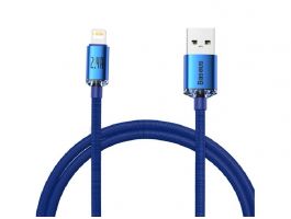 BASEUS CRYSTAL SHINE adatkábel (USB - lightning, 2.4A, PD gyorstöltő, 120cm, cipőfűző) SÖTÉTKÉK