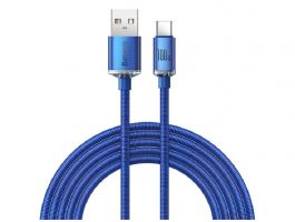 BASEUS CRYSTAL SHINE adatkábel (USB - Type-C, 100W, PD gyorstöltő, 200cm, cipőfűző) SÖTÉTKÉK