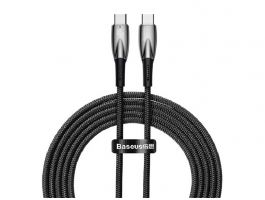 BASEUS GLIMMER adatkábel (Type-C - Type-C, 5A, 100W, PD gyorstöltő, 200cm, törésgátló) FEKETE