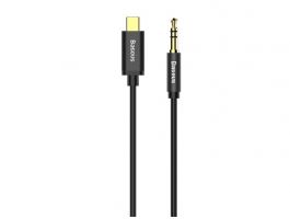 BASEUS M01 audió kábel (3.5mm - Type-C, 3 pólusú jack csatlakozó, 120cm, AUX) FEKETE