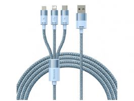 BASEUS töltőkábel 3in1 (USB - lightning/microUSB/Type-C, 17W gyorstöltő, 120cm, cipőfűző) VILÁGOSKÉK