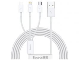 BASEUS töltőkábel 3in1 (USB - lightning/microUSB/Type-C, gyorstöltő, 150cm) FEHÉR