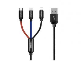 BASEUS töltőkábel 3in1 (USB - lightning/Type-C/microUSB, 3.5A, 30cm, törésgátló) FEKETE
