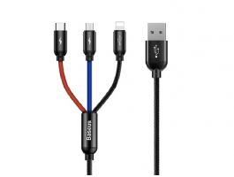 BASEUS töltőkábel 3in1 (USB - lightning/Type-C/microUSB, gyorstöltő, 120cm) FEKETE