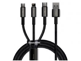 BASEUS töltőkábel 3in1 (USB - lightning/Type-C/microUSB, gyorstöltő, 150cm, törésgátló) FEKETE