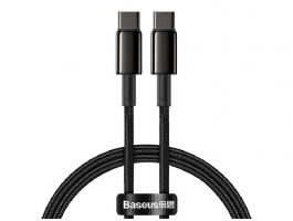 BASEUS TUNGSTEN GOLD adatkábel (Type-C - Type-C, 100W, PD gyorstöltő, 200cm, törésgátló) FEKETE