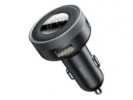 BASEUS bluetooth FM transmitter autós töltő 2 USB aljzat (17W, gyorstöltő, AUX, LED kijelző) FEKETE