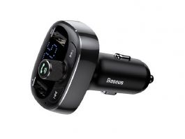 BASEUS bluetooth FM transmitter autós töltő 2 USB aljzat (36W, PD gyorstöltő, microSD kártyaolvasó) FEKETE