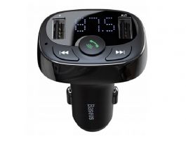 BASEUS bluetooth FM transmitter autós töltő 2 USB+microSD aljzat (12W, gyorstöltő) FEKETE