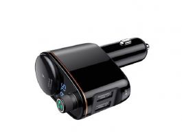 BASEUS bluetooth FM transmitter autós töltő szivargyújtó+2 USB aljzat (v4.2, 3.4A) FEKETE