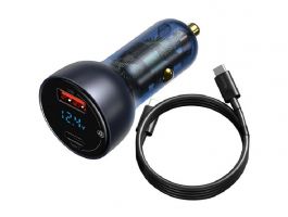 BASEUS autós töltő USB+Type-C aljzat (65W, PD gyorstöltő 3.0 + Type-C kábel) SÖTÉTKÉK