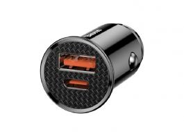 BASEUS CIRCULAR autós töltő USB+Type-C aljzat (30W, PD gyorstöltő 4.0) FEKETE