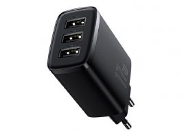 BASEUS COMPACT hálózati töltő 3 USB aljzat (17W, gyorstöltő) FEKETE
