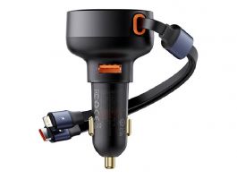 BASEUS ENJOYMENT autós töltő USB aljzat (60W, PD gyorstöltő + lapos Type-C - lightning kábel) FEKETE