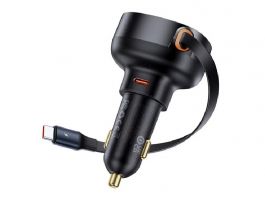 BASEUS ENJOYMENT PRO autós töltő Type-C aljzat (60W, PD gyorstöltő 3.0 + lapos Type-C kábel) FEKETE