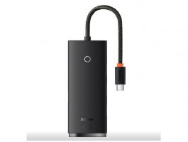 BASEUS LITE Type-C HUB 4in1 (passzív, 4 USB+Type-C aljzat + Type-C kábel, 25cm) FEKETE