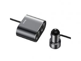 BASEUS szivargyújtó adapter (elosztó, 2 szivargyújtó aljzat, 80W, 60cm) FEKETE