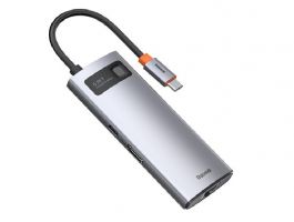 BASEUS Type-C HUB 6in1 (aktív, elosztó, HDMI+3 USB+Type-C+RJ45 aljzat, PD gyorstöltő) SÖTÉTSZÜRKE