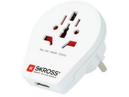 SKROSS utazó adapter USB aljzat (240V/16A, US, UK, IT, AUS - EU2 pin, földelt) FEHÉR (1.500260)