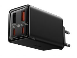 Baseus GaN6 Pro hálózati gyorstöltő 65W, 2xUSB Type-C + 2xUSB Type-A, 1m kábellel, fekete (P1016270111300)