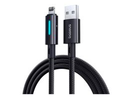 BASEUS adatkábel (USB - lightning, 2.4A, PD gyorstöltő, 100cm, cipőfűző, törésgátló, LED kijelző) FEKETE (P10379003121-00)