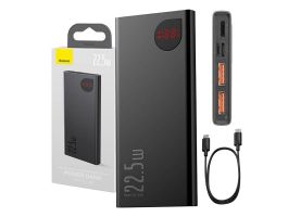 BASEUS ADAMAN METAL vésztöltő 2 USB+Type-C aljzat (10000mAh, 22.5W, PD gyorstöltő 3.0, LED) FEKETE (PPAD070001)