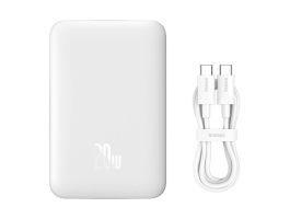 BASEUS MAGNETIC MINI OS vésztöltő Type-C aljzat (10000mAh, 20W, PD gyorstöltő, wireless, MagSafe + Type-C kábel) FEHÉR (PPCX070002)