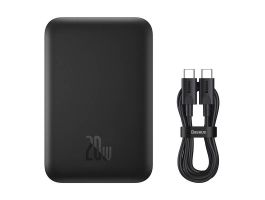 BASEUS MAGNETIC MINI AIR vésztöltő Type-C aljzat (6000mAh, 20W, gyorstöltő, wireless, MagSafe + Type-C kábel) FEKETE (P10059002113-00)