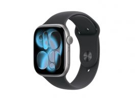 Apple Watch Series 11 GPS + Cellular 46mm-es asztroszürke alumíniumtok, fekete sportszíj –S/M (MFC94MP/A)