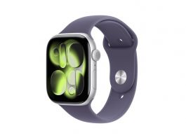 Apple Watch Series 11 GPS + Cellular 46mm-es ezüstszínű alumíniumtok, ködös lila sportszíj – S/M (MFCP4MP/A)