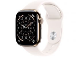 Apple Watch Series 11 GPS + Cellular 46mm-es aranyszínű titántok, lágy rózsaszín sportszíj - S/M