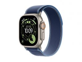 Apple Watch Ultra 3 GPS + Cellular 49mm-es natúr titántok, kék-élénkkék Terep pánt – M/L (MEWU4QH/A)