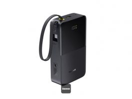 Baseus EnerFill FC51 Bipow 2 Pro gyorstöltő powerbank 10000 mAh, 22.5W, beépített USB Type-C kábel, fekete (E0027600)